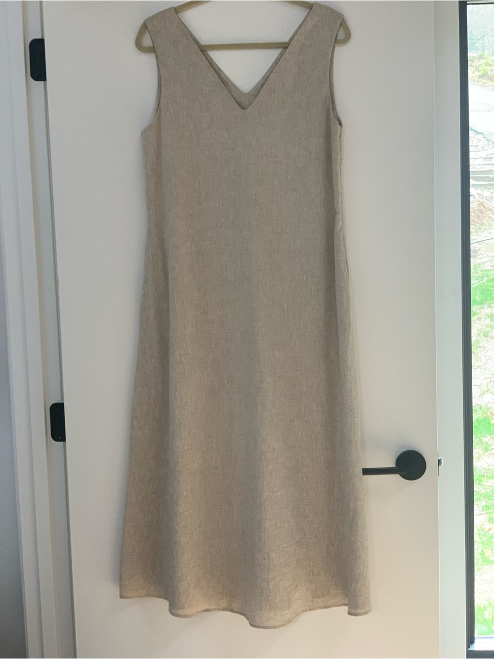 PUROTATTO cotton linen V-Neck Dress in Light Beige SZ 44/L